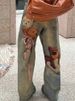 American Retro Design Heavy-duty Bear Illusion Print Denim Pants For Women, Trendy And Unique Floor-length Trousers_mkmklike.com