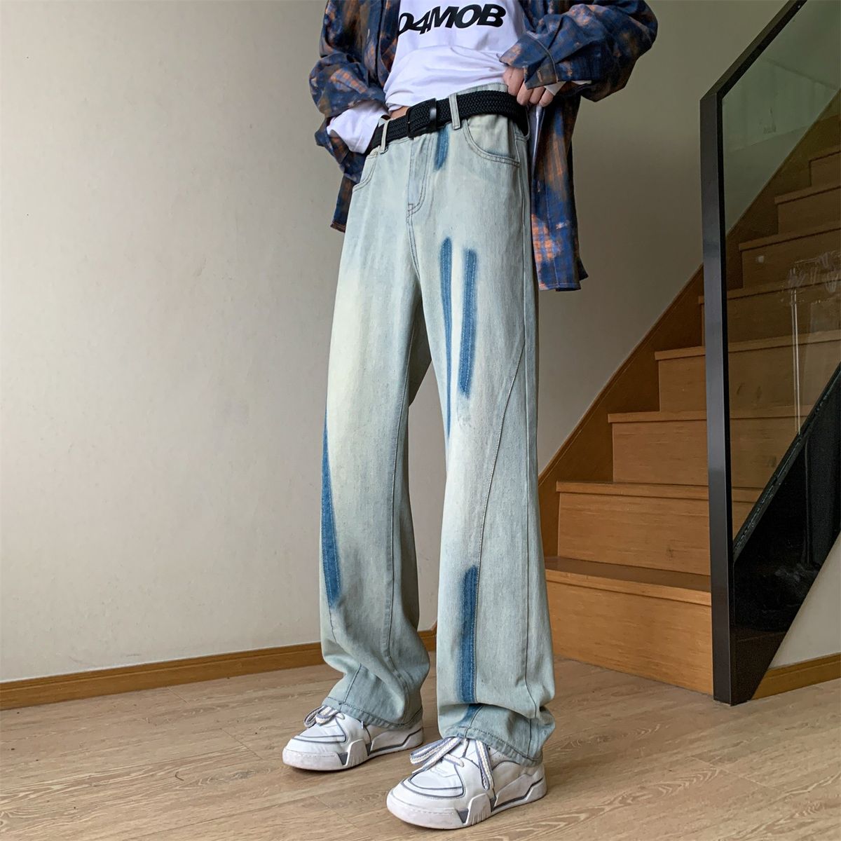 Nordmann Tie-Dye Jeans Men American Style Trendy Hip-Hop Autumn Winter Loose Straight Japanese Retro Casual Pants_mkmklike.com