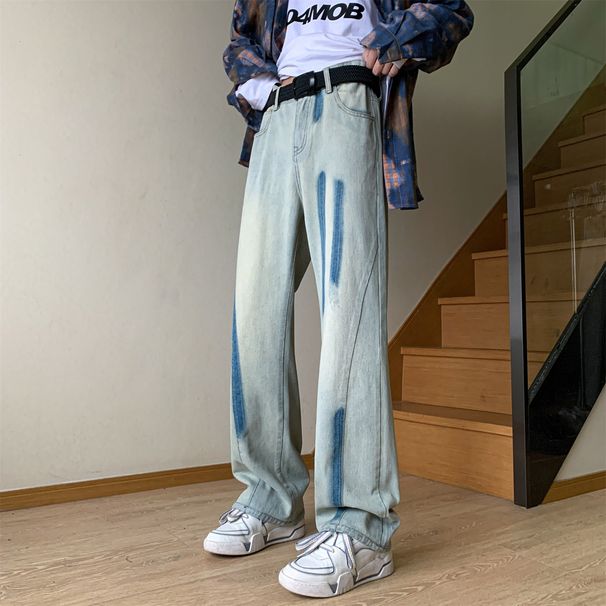 Nordmann Tie-Dye Jeans Men American Style Trendy Hip-Hop Autumn Winter Loose Straight Japanese Retro Casual Pants_mkmklike.com