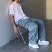 Men's Clothing Retro Drape Loose Wide Leg Casual Big Pocket Workwear Denim Washed Dad Pants For Men And Women_mkmklike.com
