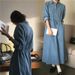 Korean Version Double Pocket Lapel Breasted Denim For Women, Drawstring Waist Tie, Water Washed Long A-Line Dress_mkmklike.com