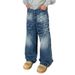 Men's Retro High-Waisted Straight Leg Jeans With Lightning Wash & Distressed Details For Streetwear Fashion_mkmklike.com