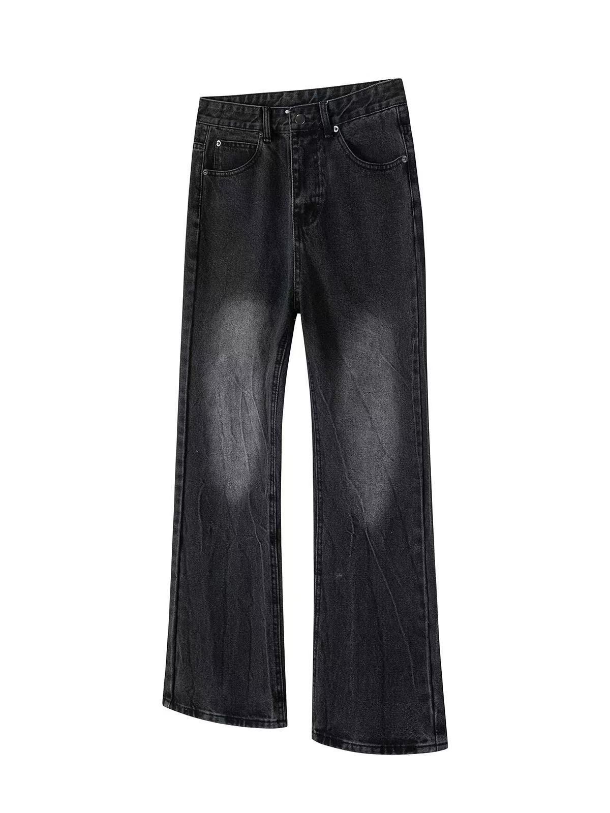 Cleanfit517 Vintage Wash Blue & Black Straight Leg Distressed Flared Jeans For Men & Women – Comfortable Cotton Denim With Frayed Hem_mkmklike.com