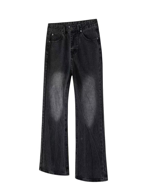 Cleanfit517 Vintage Wash Blue & Black Straight Leg Distressed Flared Jeans For Men & Women – Comfortable Cotton Denim With Frayed Hem_mkmklike.com