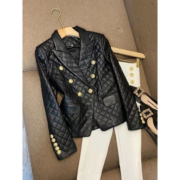 Women's Clothing Black short shoulder pads small casual suit leather jacket suit jacket female pu leather jacket female jacket _mkmklike.com