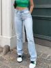K New Women's Light Blue High-waisted Straight-leg Trousers_mkmklike.com