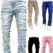 Spliced Distressed Denim Men Jeans Ripped Mid Waist Pockets High Street Jean Skinny Washed Ankle Length Pencil Pants_mkmklike.com