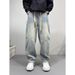 2025 Spring And Autumn New Light Blue Jeans Men's Trendy Brand Splicing Wide-leg Pants Retro Washed Loose Straight Pants_mkmklike.com