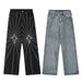 Men's Spider Web Embroidered Straight Leg Denim Jeans - Bluish & Black Options, Sizes M To XXXL_mkmklike.com