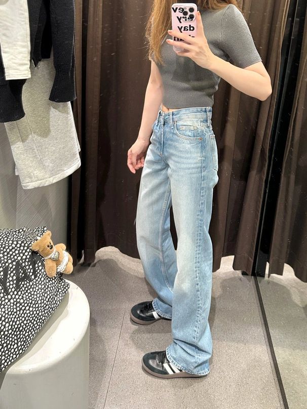 Plus Size American Washed Straight Leg Jeans For Women, New Spring Style, Slim Fit, Loose Fit, High Waist, Versatile, Floor Length Pants_mkmklike.com