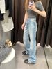 Plus Size American Washed Straight Leg Jeans For Women, New Spring Style, Slim Fit, Loose Fit, High Waist, Versatile, Floor Length Pants_mkmklike.com