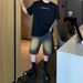 Men's Niche Distressed Washed Denim Shorts Slimming Straight Leg Five Quarter Length Hong Kong Style Retro mid Length Shorts_mkmklike.com