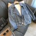 Women's Clothing Vintage French Denim Jacket - Oversized Casual Blouse With Classic Lapel, Long Sleeve, Comfortable Polyester Blend (Blue, S/M/L/XL)_mkmklike.com