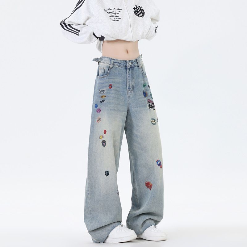 Cartoon Print Denim Jeans For Men – Loose Straight Leg Pants | Trendy Casual Streetwear With Graphic Art_mkmklike.com