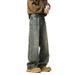 Retro And Old Washed Ripped Jeans Men's Trendy Brand Straight High Street Ruffian Handsome Loose Casual Versatile Pants_mkmklike.com
