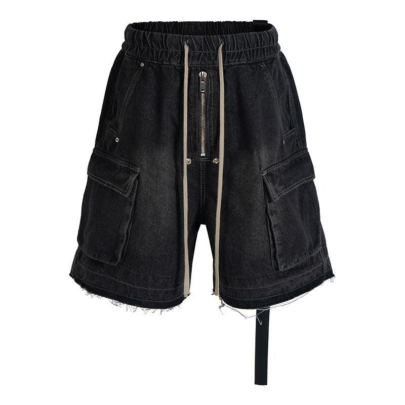 Men's Clothing American Vibe Style Gradient Washed Distressed Raw Edge Denim Shorts For Boys High Street Multi Pocket Wide Leg Shorts_mkmklike.com
