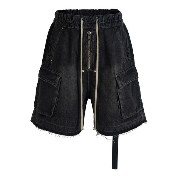 Men's Clothing American Vibe Style Gradient Washed Distressed Raw Edge Denim Shorts For Boys High Street Multi Pocket Wide Leg Shorts_mkmklike.com