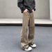 American Vintage Maillard Brown Casual Jeans Men's Tide High Street Vibe Straight Micro-pull Cleanfit Pants_mkmklike.com