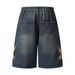Men's Clothing Retro Denim Shorts With Star Patchwork Embroidery Loose Shorts_mkmklike.com