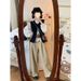 Chicco Early Autumn Full Set Outfit French Fashion Layered Denim Vest Embroidered Loose Shirt + High Waist Wide Leg Pants_mkmklike.com