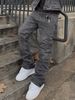 Men's Gray Distressed Denim Jeans High Street Vintage Washed Slim Bootcut Pants With Button Details_mkmklike.com