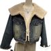 "Petite Women's Sherpa Lined Denim Jacket Short Sleeveless Padded Coat With Fleece Winter Casual Outerwear"_mkmklike.com