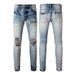 European And American Trendy Brand Ripped Patch Men's Jeans Men's American Pants Men's Retro Elastic Slim High Street 6666_mkmklike.com