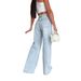 Women's High-Waisted Straight Leg Jeans With Cross-Tie Detail – Vintage Washed Denim, Comfortable & Stylish_mkmklike.com
