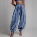 Women's High Waist Zip Ankle Jeans - Retro Relaxed Fit Casual Pants With Elastic Cuffs_mkmklike.com