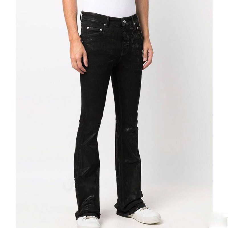 Wax Pants, Long Pants, Purely Hand-brushed Wax-coated Wax-faced Flared High-elastic Jeans, Dark Wind_mkmklike.com