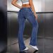 Women's Low-Rise Flared Jeans Royal Blue Distressed Denim Pants Bootcut Hem Stretchy Wide Leg Trousers_mkmklike.com