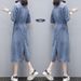 2025 Spring/Summer New Mid Length With Knee And Waist Cinching For Slimming Effect, Women's Casual Denim Dress Trend_mkmklike.com