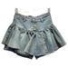 Retro Hot Girl Ruffled Denim Short Skirt Female 2025 Spring And Summer Age Reducing Pants Skirt A Line Puffy Skirt_mkmklike.com