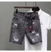 Men's Clothing Denim Shorts Men Trendy Summer Thin Korean Style Trendy Slim Black And Gray Beggar Scratched Hole Shorts_mkmklike.com