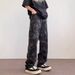 Unisex Snake Print Camouflage Loose Fitting Straight Wide Leg Casual Jeans High Street Trendy Fashionable Men's Denim_mkmklike.com