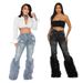 K New Stretchy Jeans Versatile High-waisted Faux Old Pearl Embellished Feather Jeans_mkmklike.com