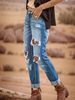 Women's Clothing Casual Washed Hole Straight Street Style Non Stretch Jeans_mkmklike.com