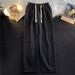Men's Retro Wide Leg Casual Pants - Loose Fit Straight Leg Trousers For Spring Autumn Summer - Black & Blue Cotton Comfort_mkmklike.com