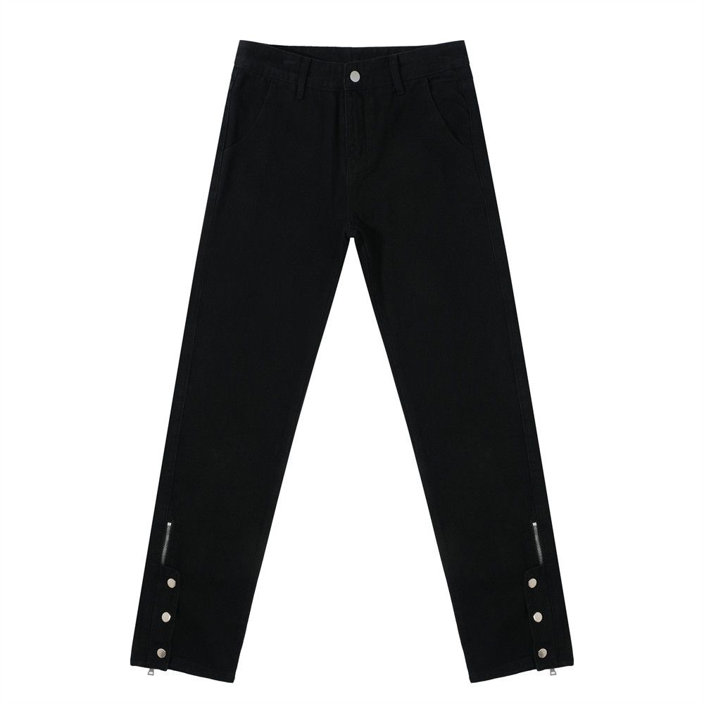 Button Zipper Split Jeans For Men American Style Trendy High Street Slim Straight Leg Tall Versatile Casual Long Pants_mkmklike.com