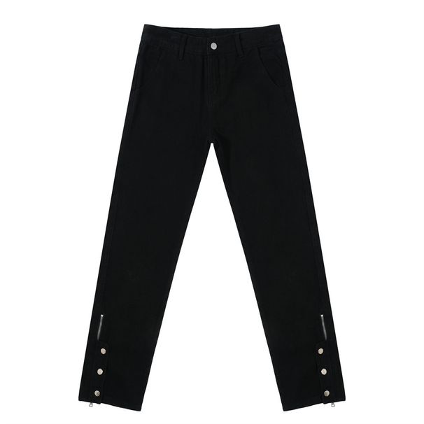 Button Zipper Split Jeans For Men American Style Trendy High Street Slim Straight Leg Tall Versatile Casual Long Pants_mkmklike.com