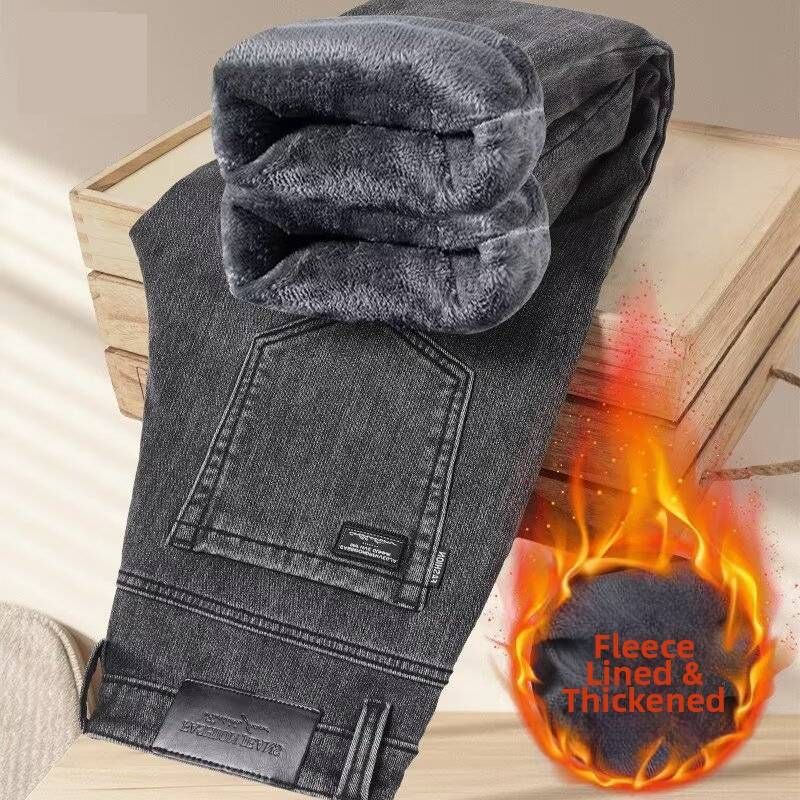 Men's Clothing Men's Slim Fit Straight Leg Stretch Jeans Winter Fleece Lined Casual Long Pants Style For Formal & Casual_mkmklike.com
