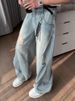 Men's Ripped Straight Leg Jeans Loose Fit Wide Leg Patchwork Design High Street Style Trendy And Cool Denim_mkmklike.com