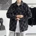 Men's Clothing Checkerboard Denim Jacket Trendy Loose Handsome Street Casual Workwear Tops_mkmklike.com