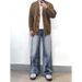 American Retro Washed Distressed Simple Versatile Loose Wide Leg Straight Leg Jeans That Flatter Your Figure And Make You Look Taller._mkmklike.com
