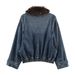 Women's Clothing Retro Blue Denim Jacket With Faux Fur Collar – Vintage-Inspired Short Coat, Relaxed Fit, XS/S/M/L (Casual & Office Wear, Unisex)_mkmklike.com