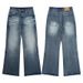 Retro Washed Blue Flared Jeans For Men & Women – Vintage Distressed Denim With Cat Whisker & Ripple Effects_mkmklike.com