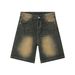 Men's Clothing Distressed Washed Denim Shorts Summer Straight Leg Five Point Retro Mid-Length Pants_mkmklike.com