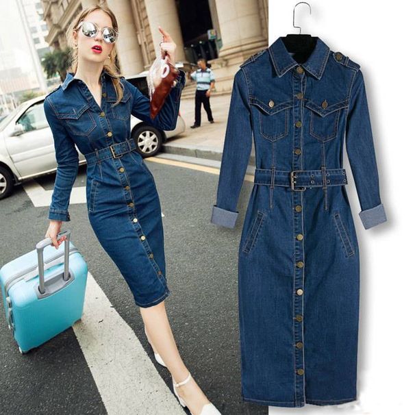 mid-length slim fit hip-hugging denim dress_mkmklike.com