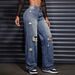 Women's Relaxed Straight-Leg Distressed Jeans – Vintage Washed Denim, Comfortable & Stylish_mkmklike.com