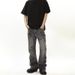 Men's Distressed Flared Jeans - Vintage Washed Black Gray Denim Pants With Ripped Hem & Streetwear Style_mkmklike.com